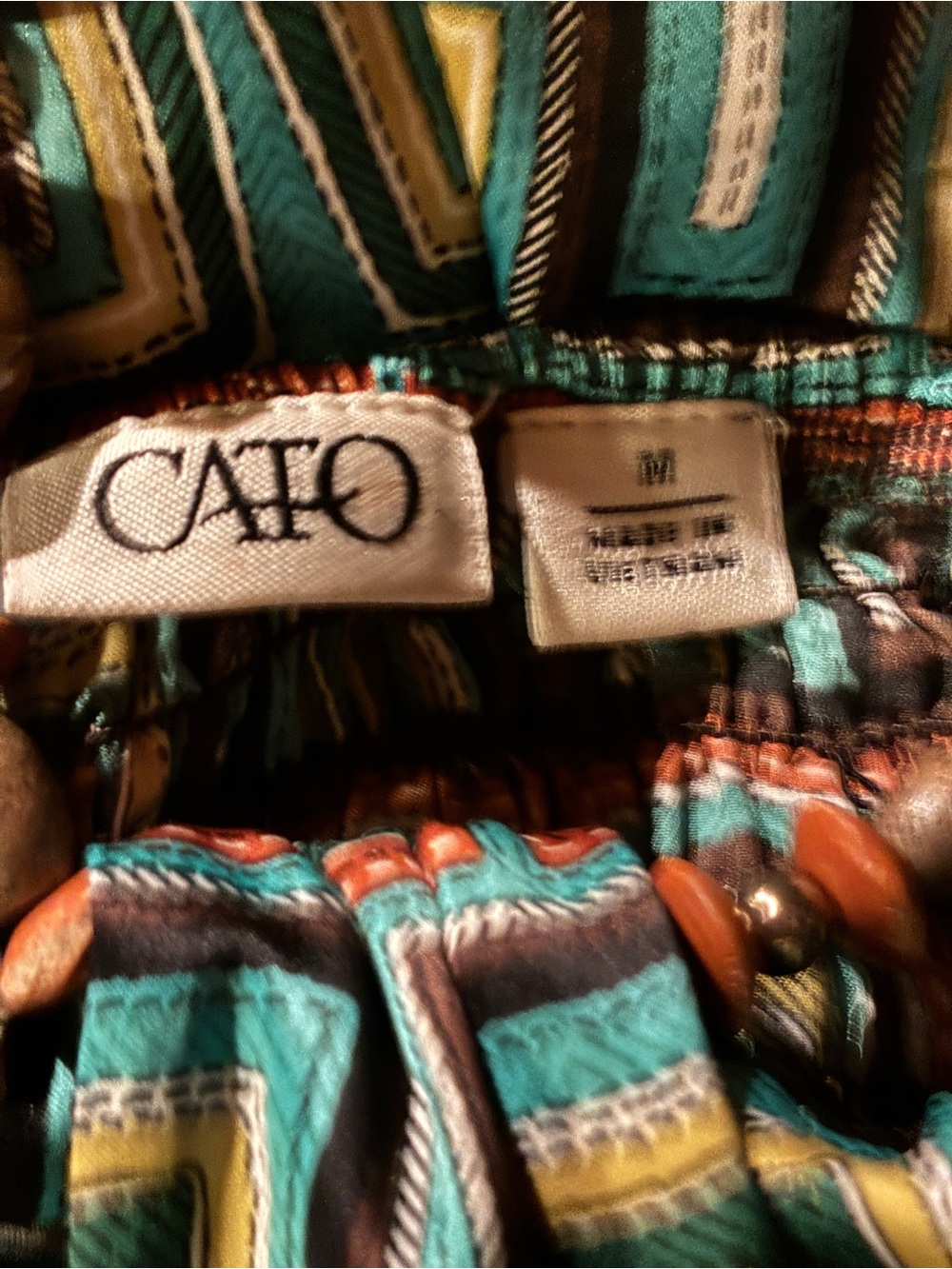 Cato Geometric Chevron Beaded Halter Top Tank Blouse Medium Boho Turquoise Brown - Picture 6 of 6